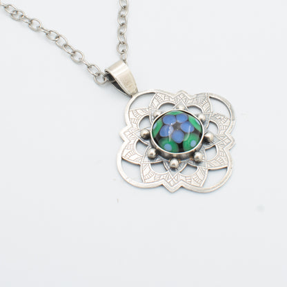 Blue and Green Filagree Necklace
