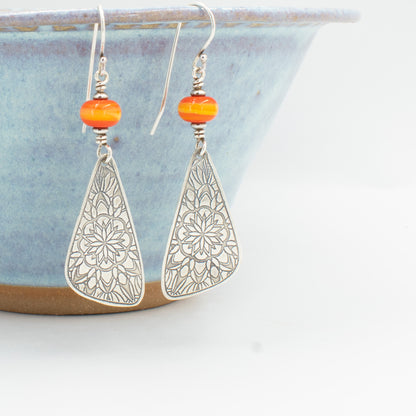Orange Swirl Butterfly Wing Earrings
