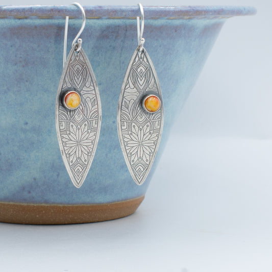 Orange Swirl Double Mandala Earrings