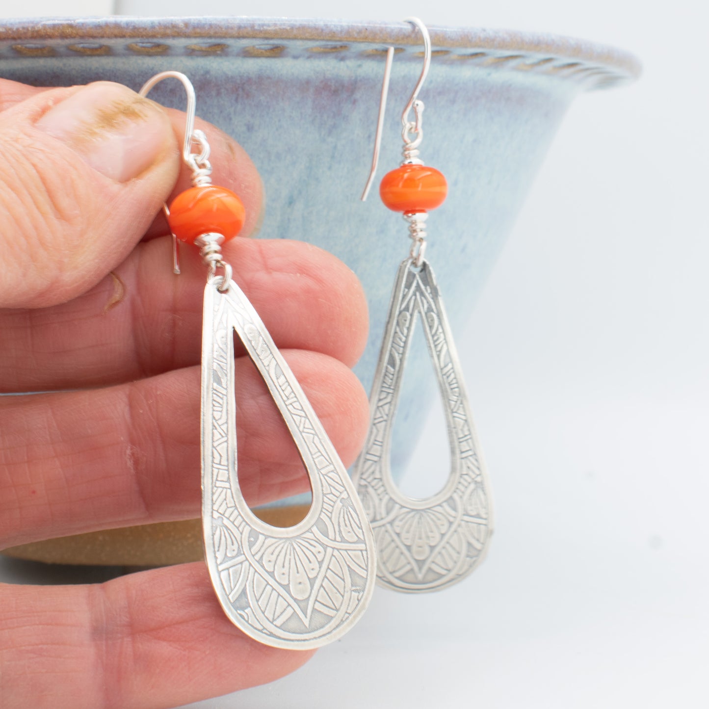 Orange Swirl Open Tear Drop Earrings