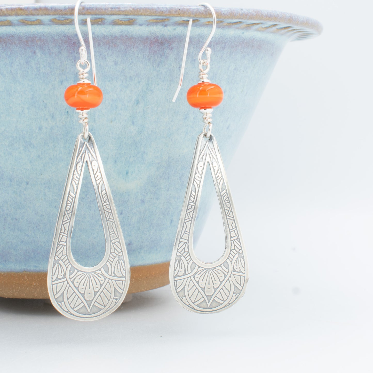 Orange Swirl Open Tear Drop Earrings