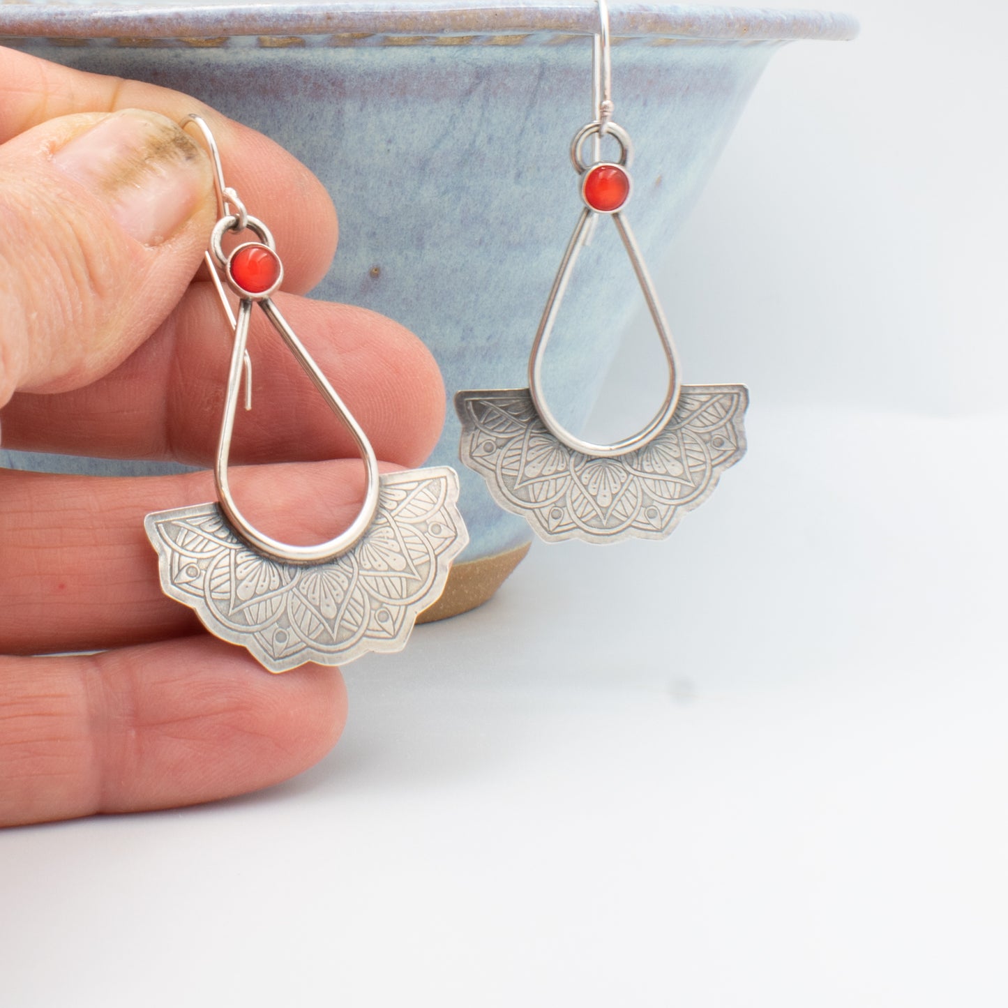 Persimmon Half Mandala Hoop Earrings