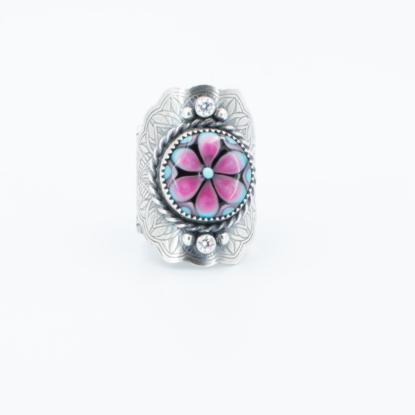 Pink and Turquoise Fancy Saddle Ring