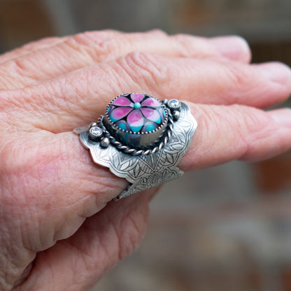 Pink and Turquoise Fancy Saddle Ring