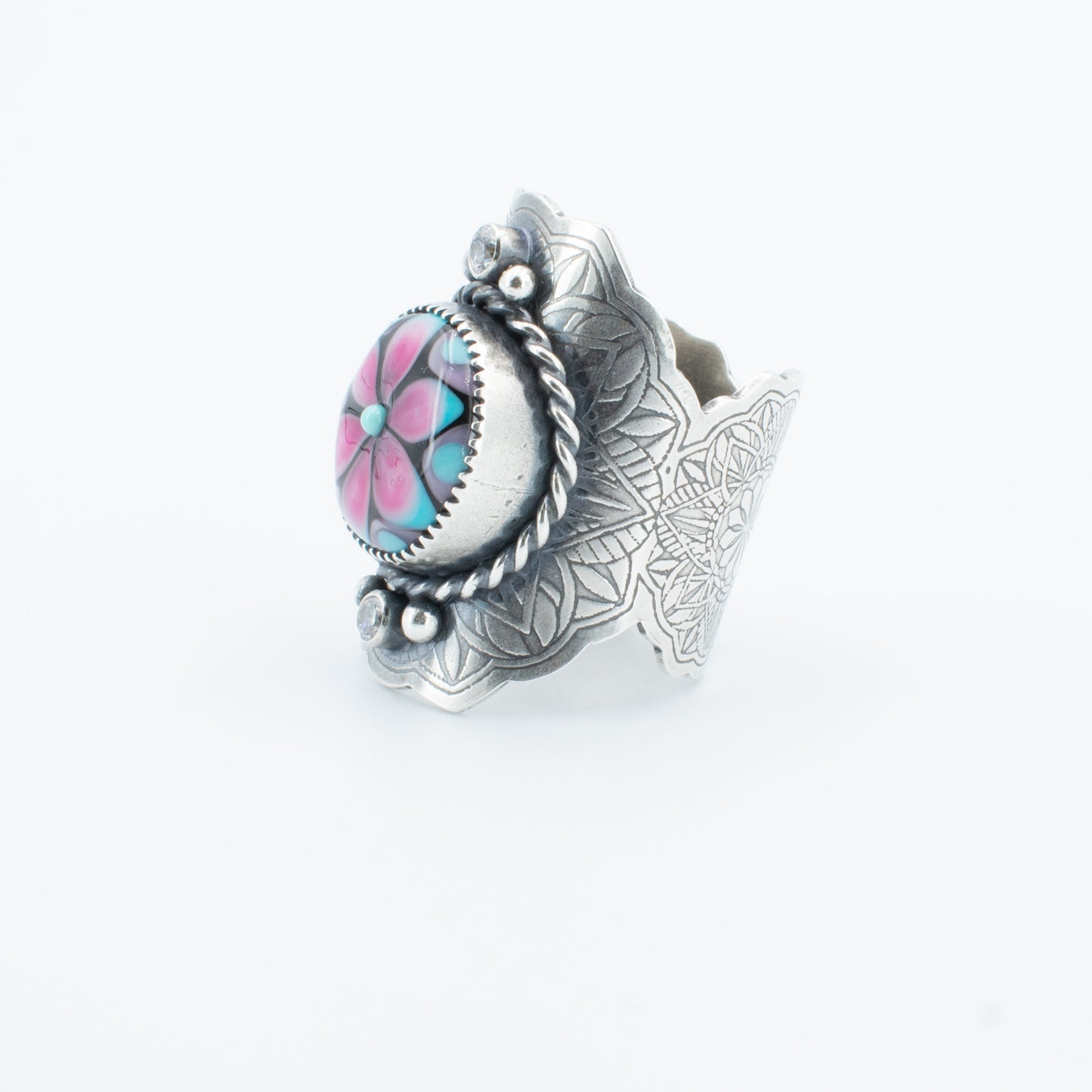 Pink and Turquoise Fancy Saddle Ring