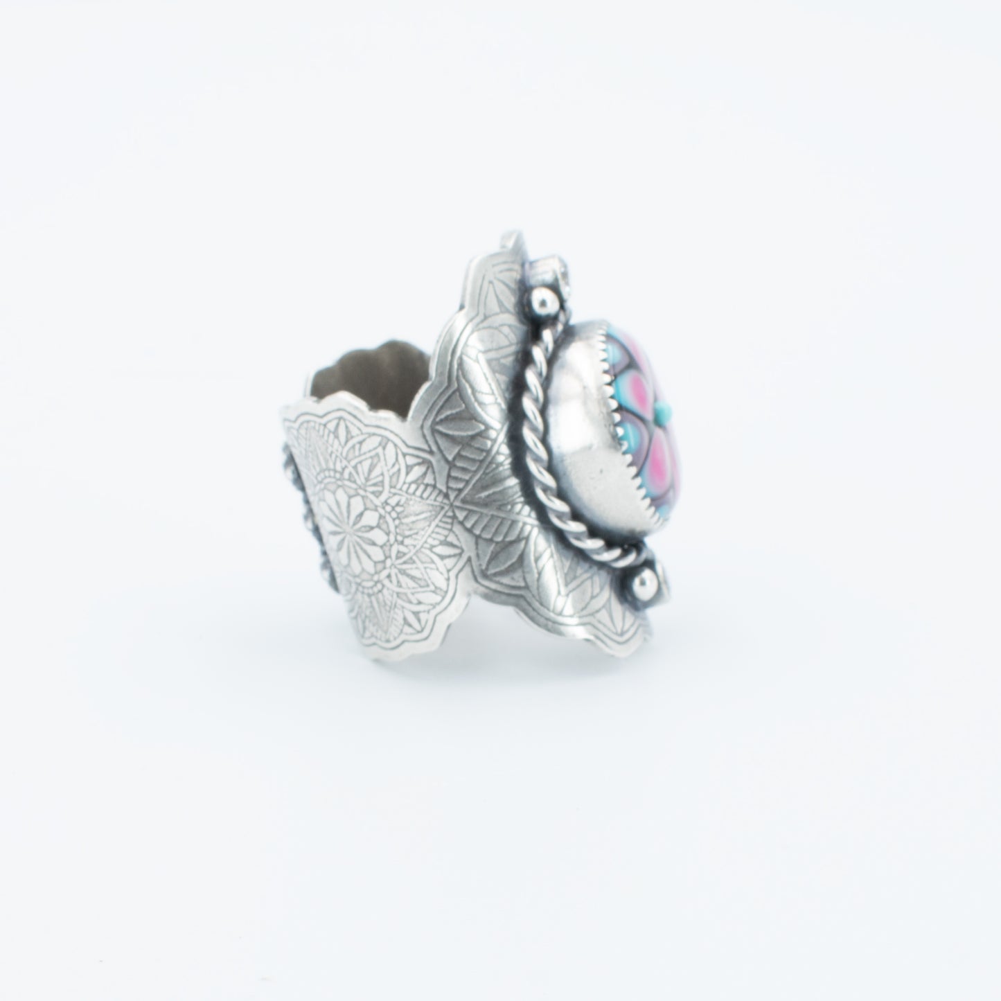 Pink and Turquoise Fancy Saddle Ring