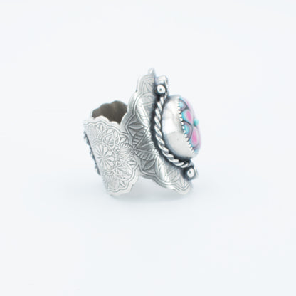 Pink and Turquoise Fancy Saddle Ring