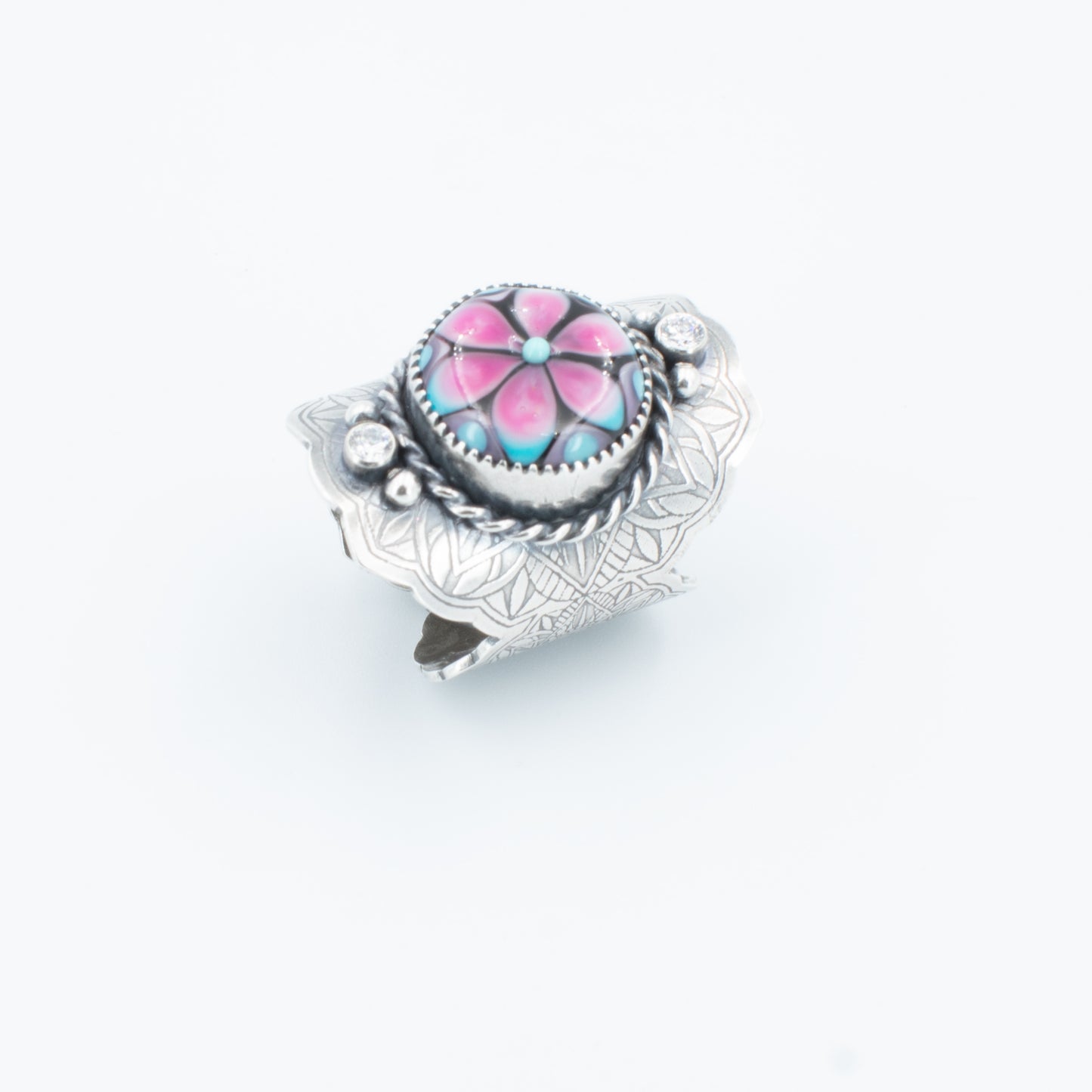 Pink and Turquoise Fancy Saddle Ring