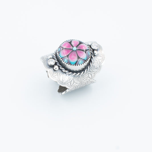 Pink and Turquoise Fancy Saddle Ring