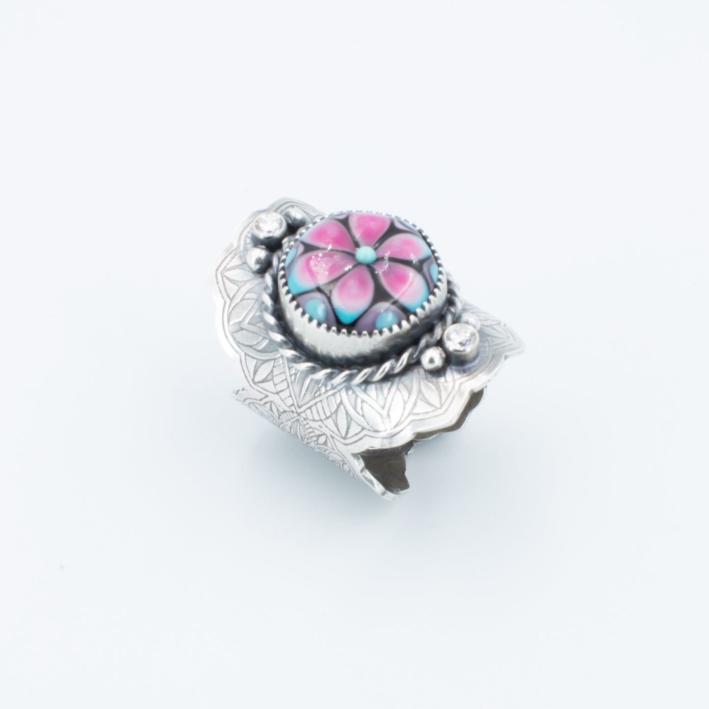 Pink and Turquoise Fancy Saddle Ring