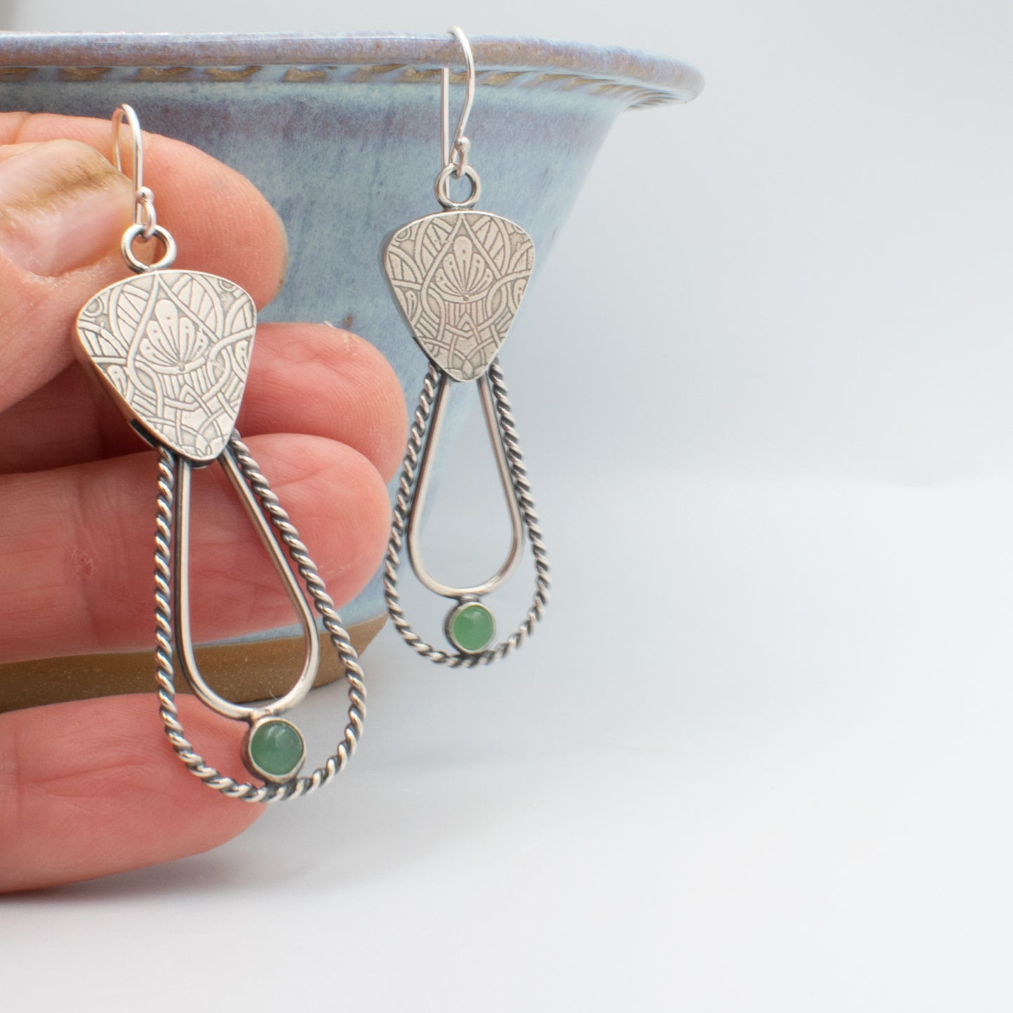 Sage Green Hollow Form Double Hoop Earrings
