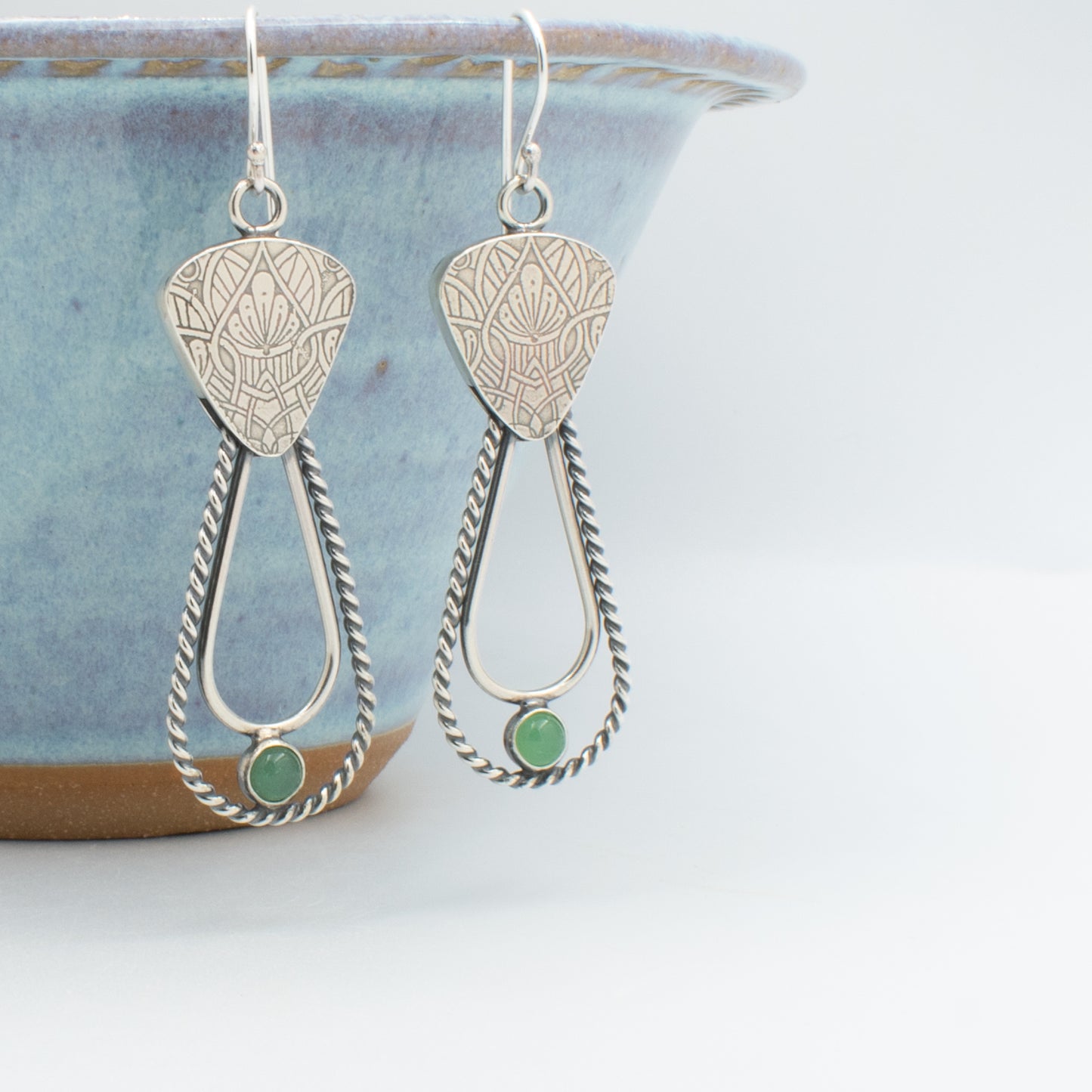 Sage Green Hollow Form Double Hoop Earrings