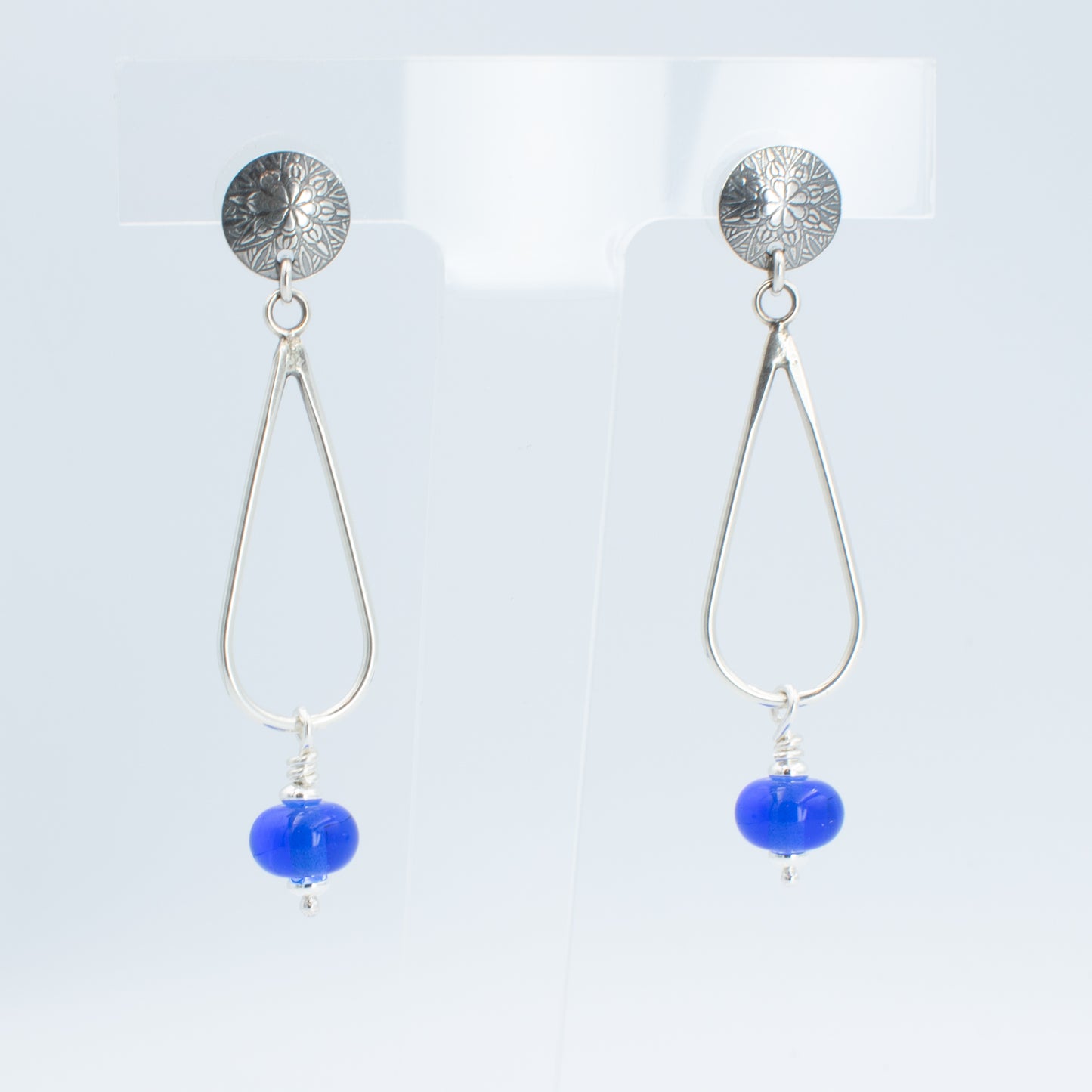 Transparent Blue Open Teardrop Post Earrings