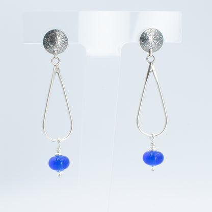 Transparent Blue Open Teardrop Post Earrings