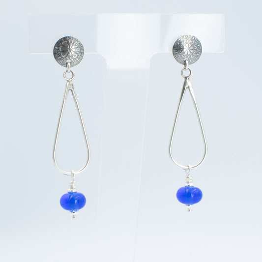 Transparent Blue Open Teardrop Post Earrings