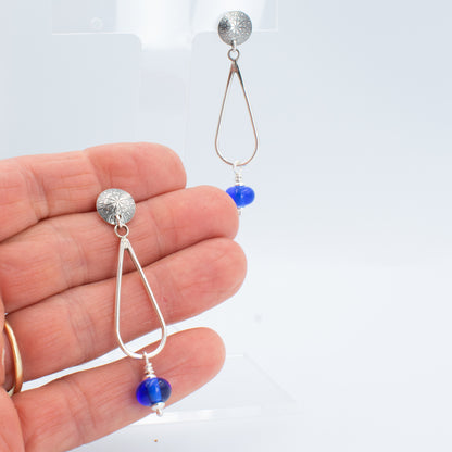 Transparent Blue Open Teardrop Post Earrings