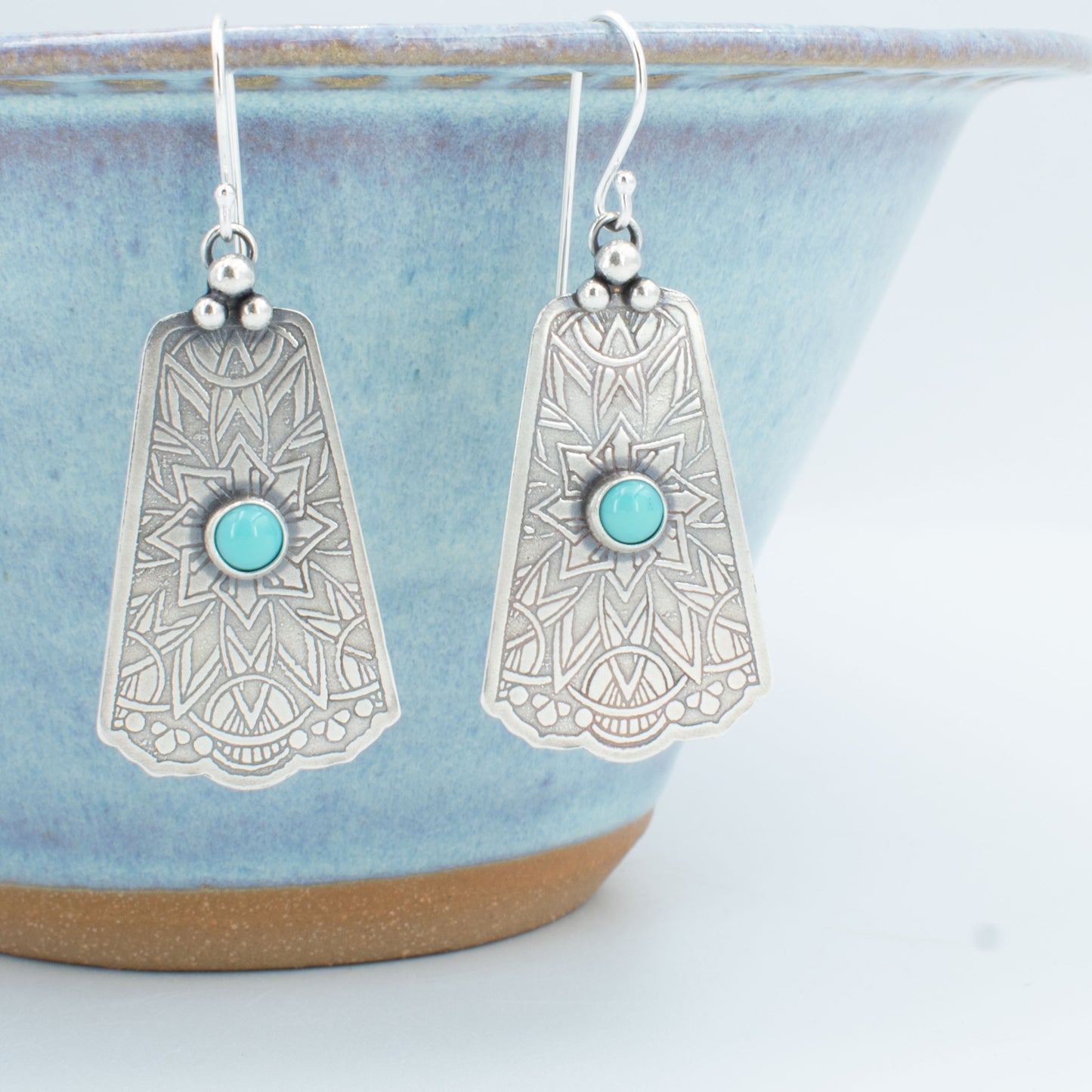 Turquoise Cabachon Decorated Dangle Earrings