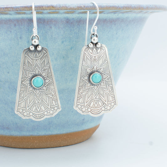 Turquoise Cabachon Decorated Dangle Earrings