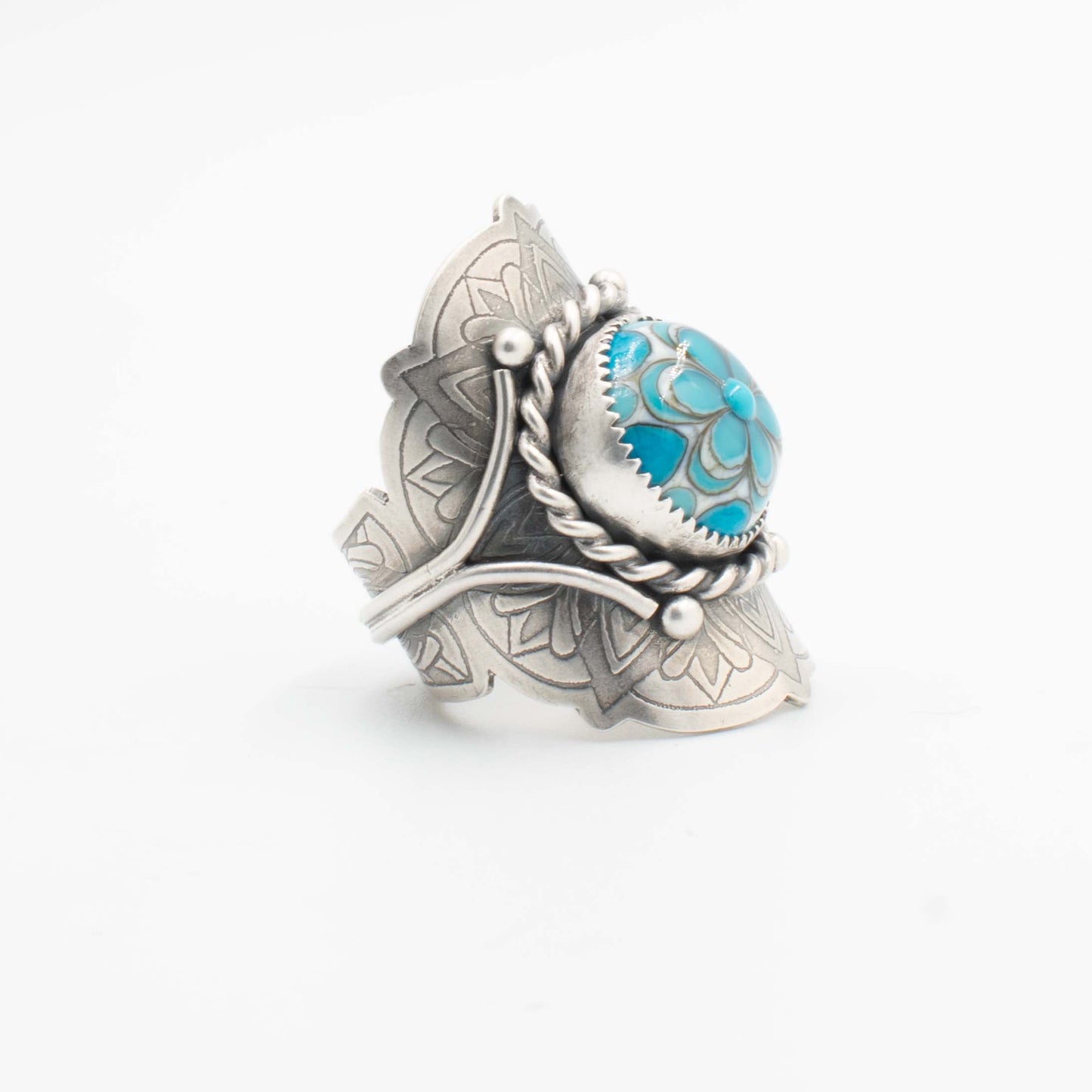 Turquoise Floral Saddle Ring