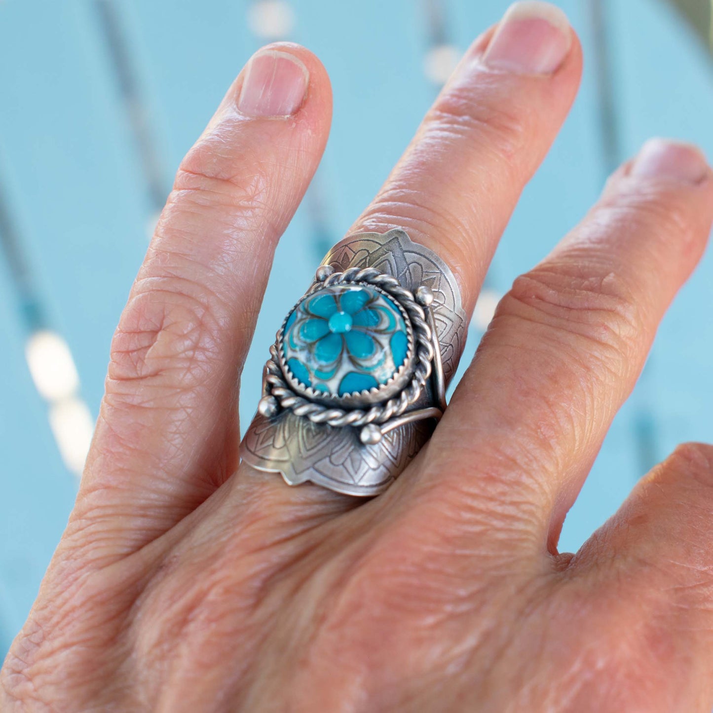 Turquoise Floral Saddle Ring