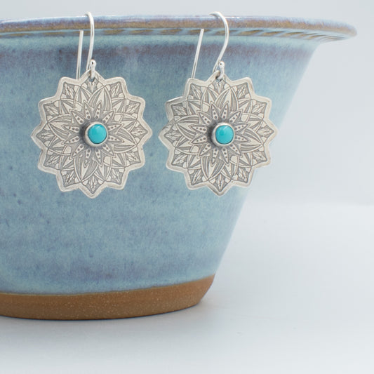 Turquoise Cab Mandala Earrings