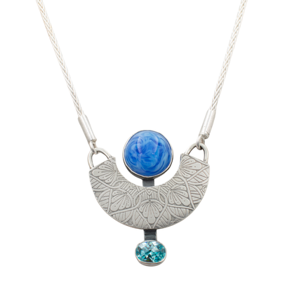 Blue Swirl and Topaz CZ Necklace