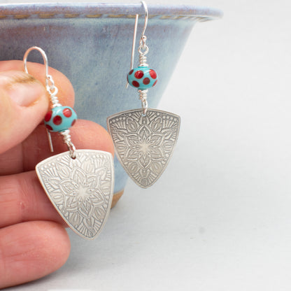 Turquoise and Red Tri Earrings