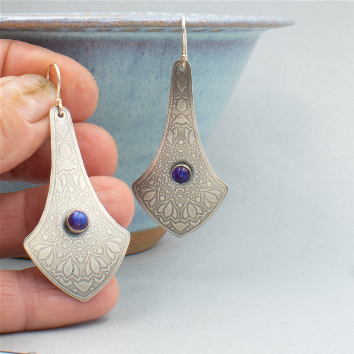 Silvered Violet Dangle Earrings