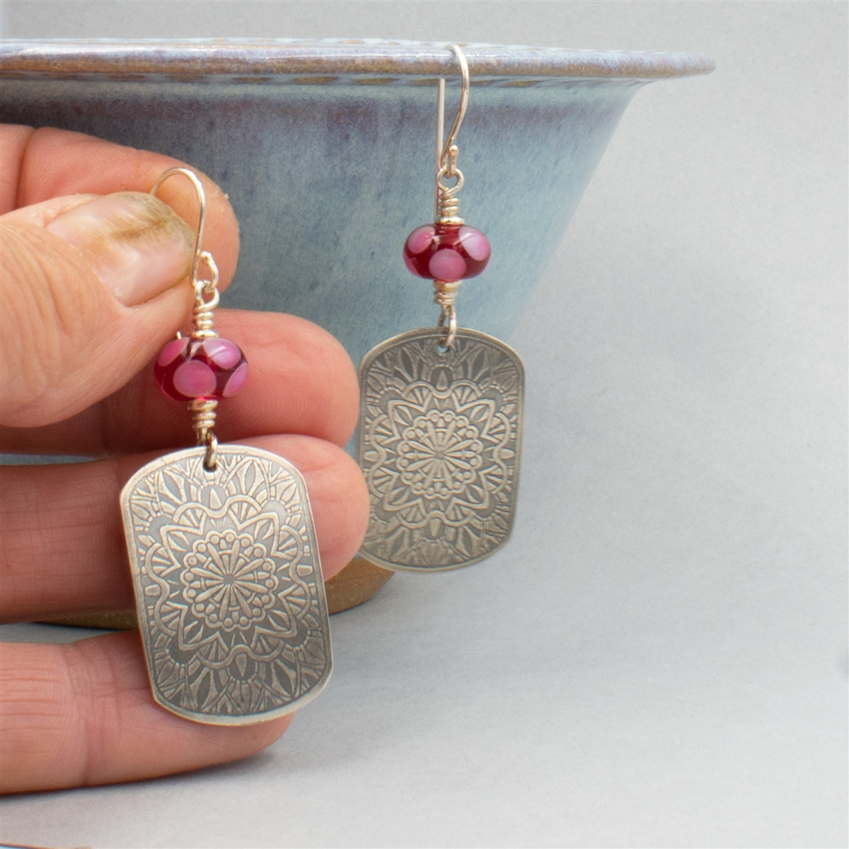 Magenta and Pink dotted Dangle Earrings